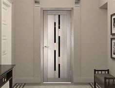 Межкомнатная дверь Velldoris Unica 7 PO Лакобель черное (Капучино) в интерьере 1970